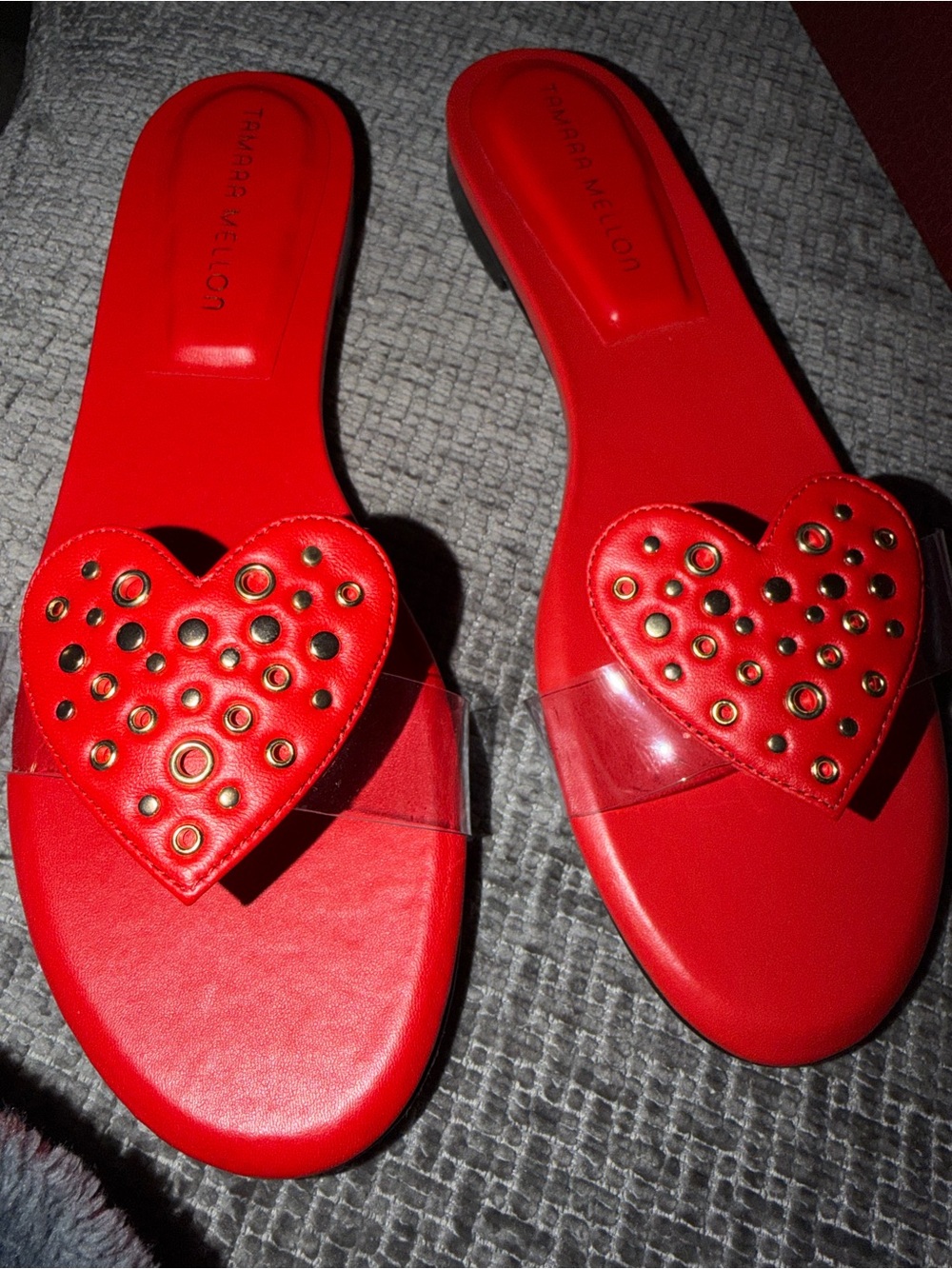 TAMARA MELLON-Red Heart Stud Slide Sandals
New in box